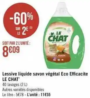 Géant Casino Lessive liquide savon végétal eco efficacité le chat offre