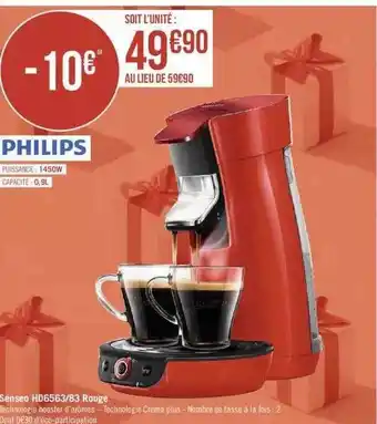 Géant Casino Senseo hd6563-83 rouge philips offre