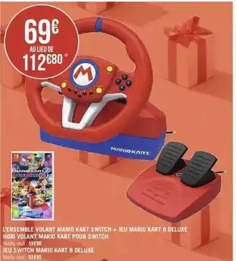 Géant Casino L'ensemble volant mario kart switch + jeu mario kart 8 deluxe offre