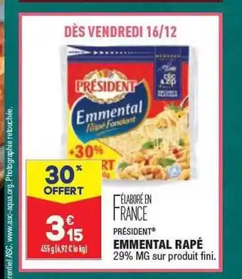 ALDI Emmental râpé président offre