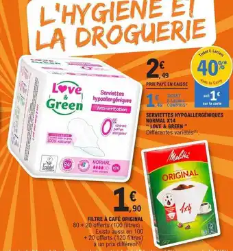 E.Leclerc Serviettes hypoallergéniques normal x14 offre