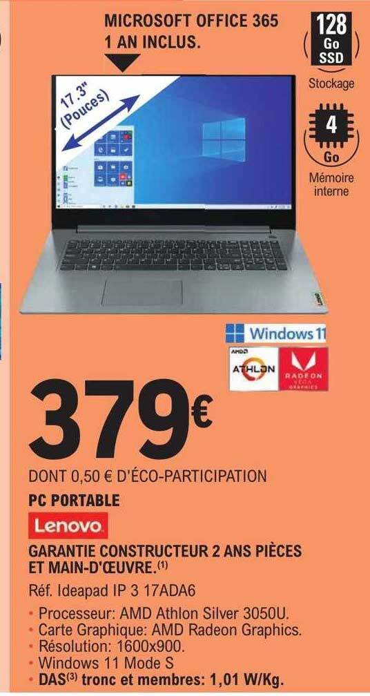 Promo Pc portable lenovo chez E.Leclerc