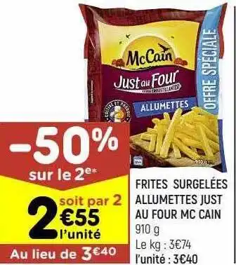 Leader Price Frites surgelées allumettes just au four mc cain offre