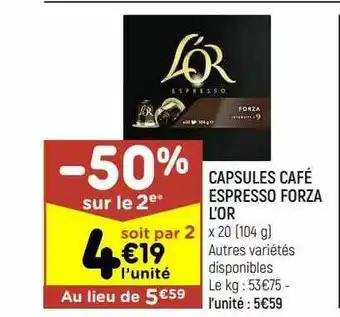 Leader Price Capsules café espresso forza l'or offre