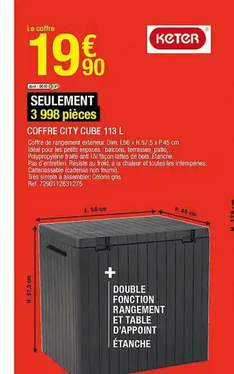 Brico Dépôt Coffre City Cube 113 L Keter offre