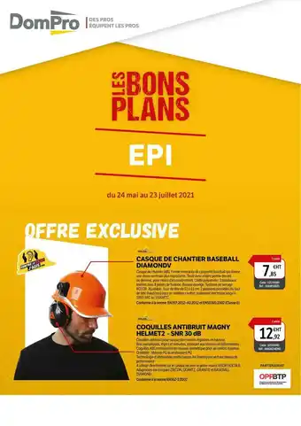 DomPro Casque Chantier Baseball Diamondv, Coquilles Antibruit Magny Helmets2 - Snr 30 Db offre