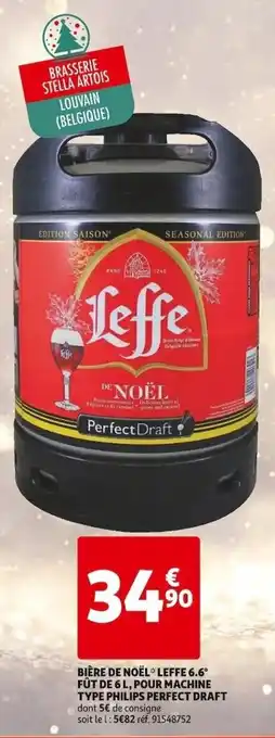 Auchan Bière De Noël Leffe 6.6° Fût de 6L, Pour Machine Type Philips Perfect Draft offre