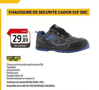 DomPro Chaussure De Sécurité Cador S1p Src Safety Jogger offre