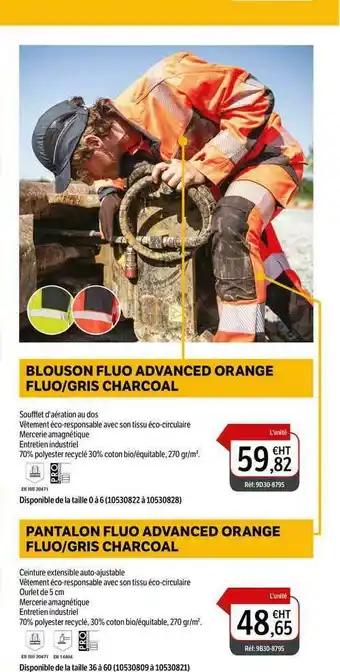 DomPro Blouson Fluo Advanced Orange Fluo-gris Charcoal, Pantalon Fluo Advanced Orange Fluo - Gris Charcoal offre