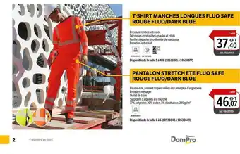 DomPro T-shirt Manches Longues Fluo Safe Rouge Fluo - Dark Blue, Pantalon Stretch été Fluo Safe Rouge Fluo - Dark Blue offre
