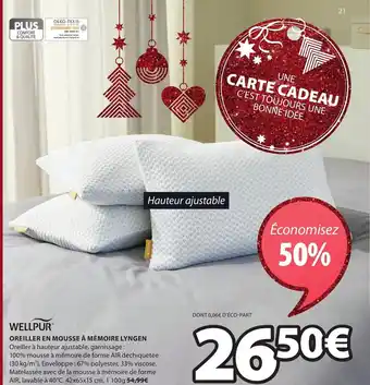 JYSK Oreiller en Mousse à Mémoire Lyngen offre