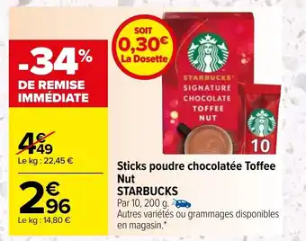 Carrefour Sticks Poudre Chocolatée Toffee Nut Starbucks offre