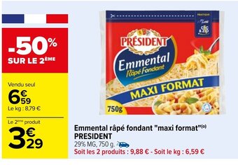 Carrefour Emmental Râpé Fondant Maxi Format President offre