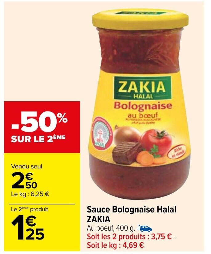 Promo Sauce Bolognaise Hala Zakia chez Carrefour