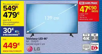 Carrefour Téléviseur LED 4K Réf: 55UQ70 offre