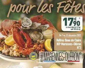Grand Frais Huîtres fines de claire igp marennes-oléron n°2 offre