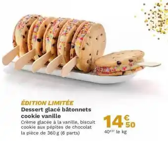 Picard Dessert glacé bâtonnets cookie vanille offre