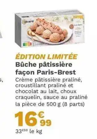 Picard Bûche pâtissière façon paris-brest offre