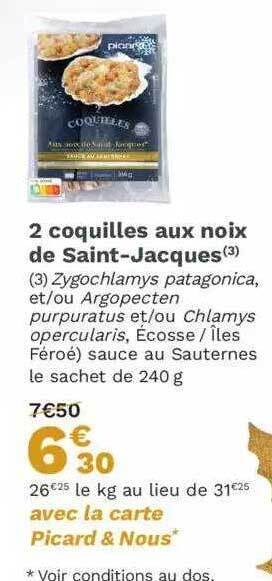 Picard 2 coquilles aux noix de saint-jacques offre