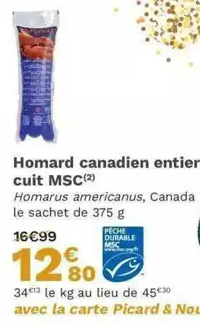 Homard canadien entier cuit msc