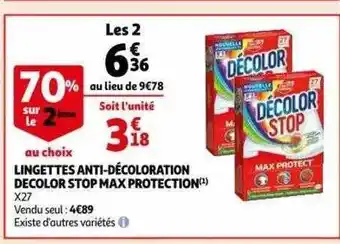 Auchan Lingettes anti-décoloration décolor stop max protection offre