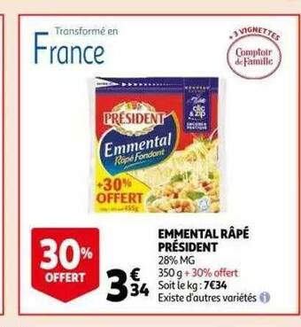 Auchan Emmental râpé président offre