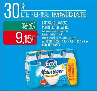 Match Lait sans lactose matin léger lactel offre