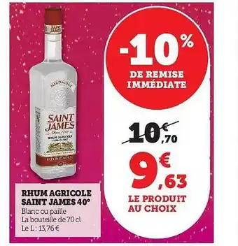Hyper U Rhum agricole saint james 40° offre