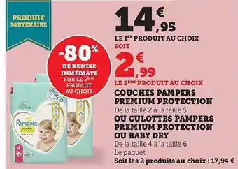 Hyper U Couches pampers premium protection ou culottes pampers premium protection ou baby dry offre