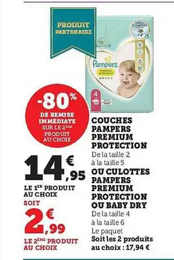 Hyper U Couches pampers premium protection ou culottes pampers premium protection ou baby dry offre