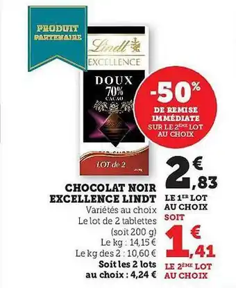 Hyper U Chocolat noir excellence lindt offre