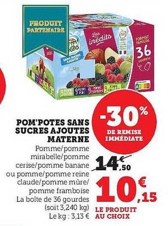 Hyper U Pom'potes sans sucres ajoutés materne offre