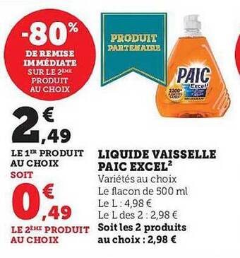 Hyper U Liquide vaisselle paic excel offre