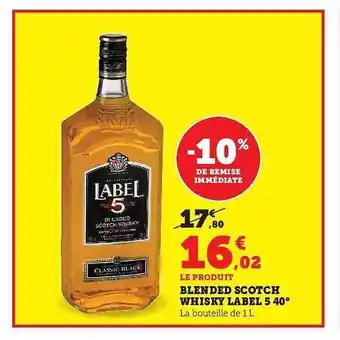 Hyper U Blended scotch whisky label 5 40° offre