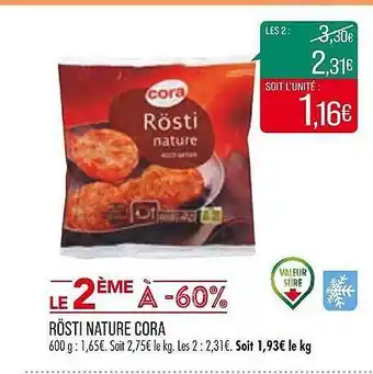 Match Rösti nature cora offre