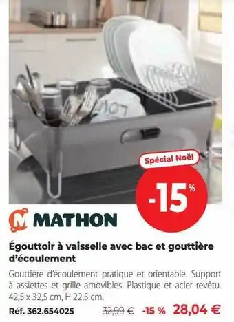 Mathon Égouttoir à vaisselle avec bac et gouttière d'écoulement offre