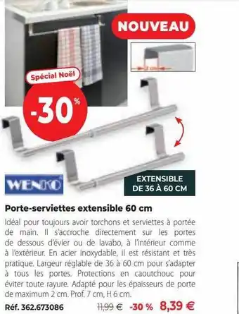 Mathon Porte-serviettes extensible 60 cm wenko offre
