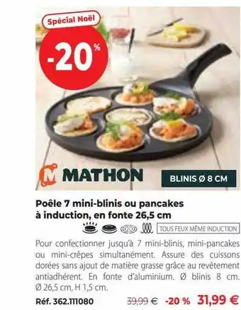 Mathon Poêle 7 mini-blinis ou pancakes à induction, en fonte 26,5 cm offre