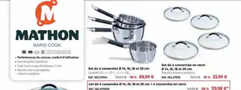 Mathon Lot de 4 casseroles ø 14, 16, 18 et 20 cm + 4 couvercles en verre offre