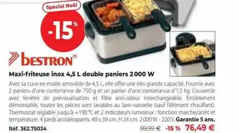 Mathon Maxi-friteuse inox 4,5l double paniers 2000 w bestron offre