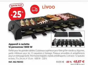 Mathon Appareil à raclette 12 personnes 1800 w livoo offre
