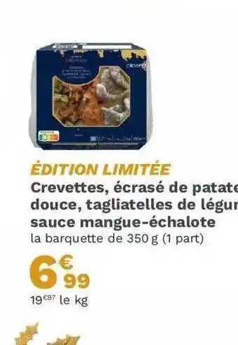 Picard Crevettes, écrasé de patate douce, tagliatelles de légumes sauce mangue-échalote offre