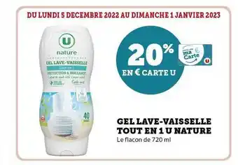 Super U Gel lave-vaisselle tout en 1 u nature offre
