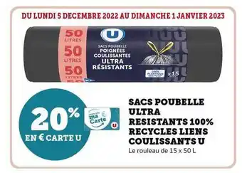 Super U Sacs poubelle ultra résistants 100% recyclés liens coulissants u offre