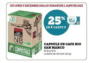 Super U Capsules de café bio san marco offre