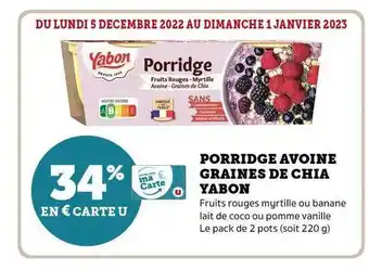 Porridge avoine graines de chia yabon