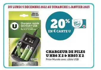 Super U Chargeur de piles u hr6 x 2 & hr03 x 2 offre