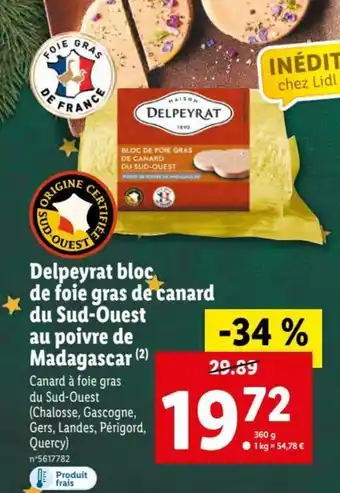 Lidl Delpeyrat bloc de foie gras de canard du sud-ouest au poivre de madagascar offre