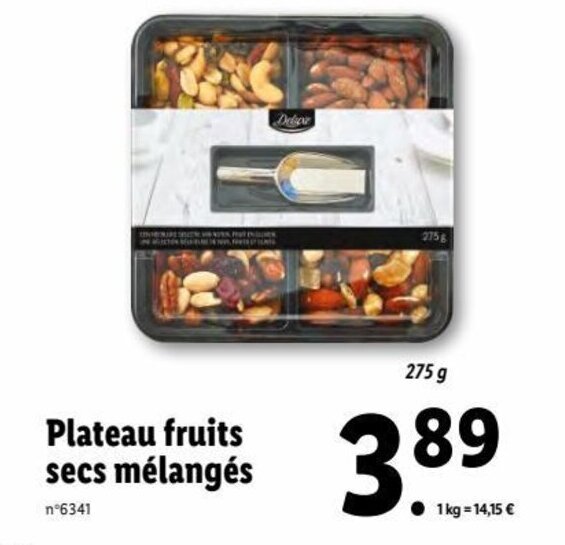 Promo Plateau fruits secs mélangés chez Lidl
