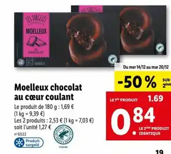 Lidl Moelleux Chocolat Au Coeur Coulant offre